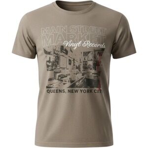 Doe Main Street Market Vinyl Records Queens NYC Graphic Tee Taupe Brown XXS NEW